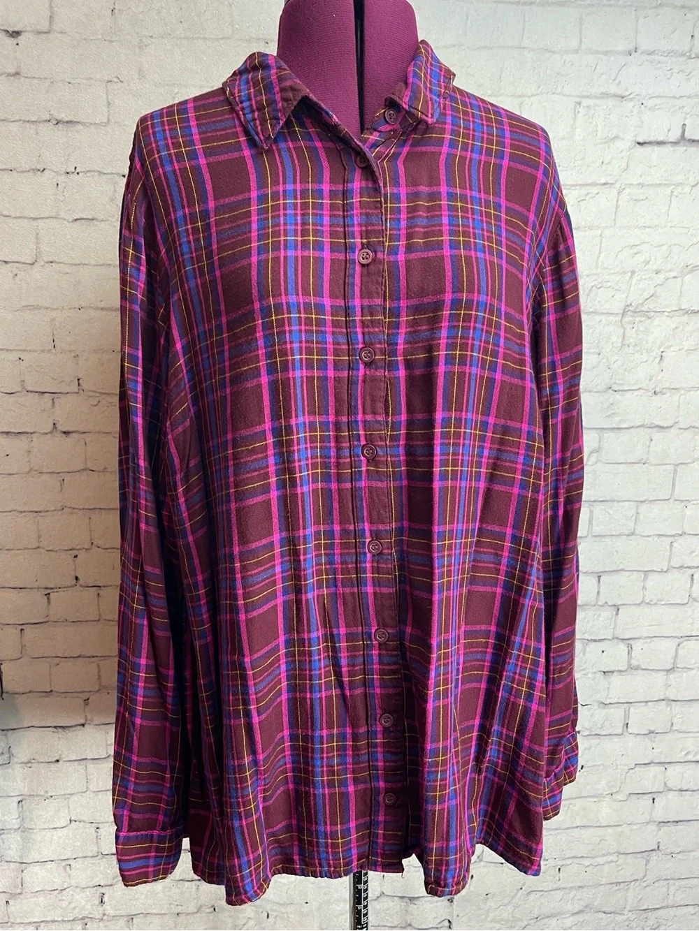 Lane Bryant size 18/20 maroon plaid long sleeve button down shirt